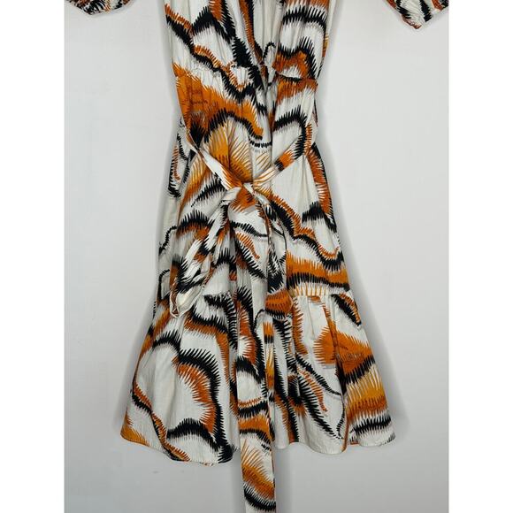 Willa Story Rachel Puff Sleeve V-Neck Babydoll Mini Dress Orange Black Womens XS - Picture 7 of 9